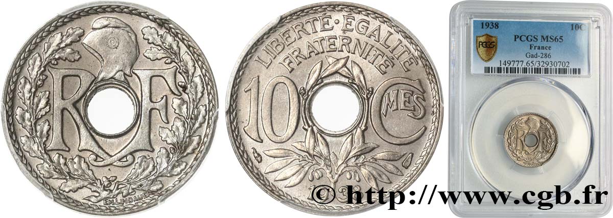 10 centimes Lindauer 1938  F.138/25 ST65 PCGS