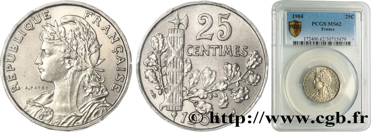 25 centimes Patey, 2e type 1904  F.169/2 VZ62 PCGS