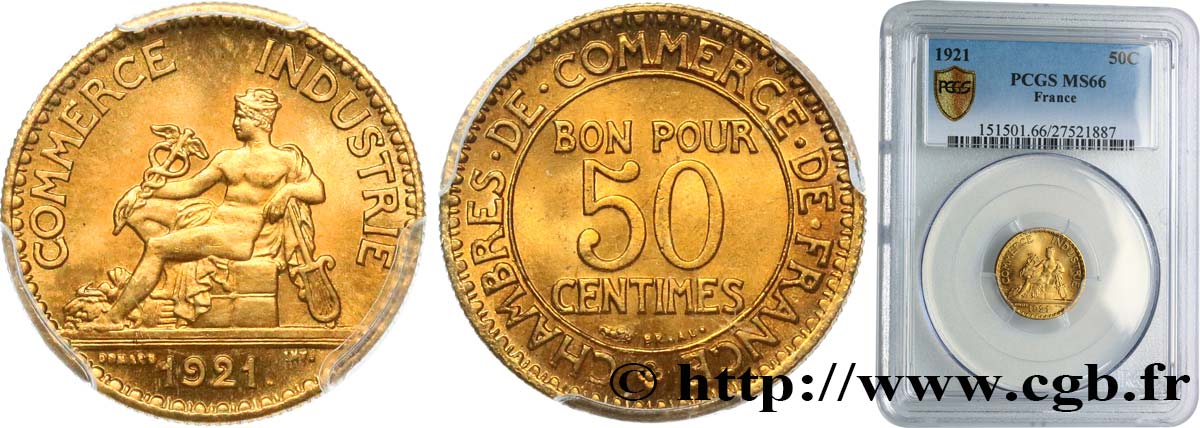 50 centimes Chambres de Commerce 1921 Paris F.191/3 ST66 PCGS