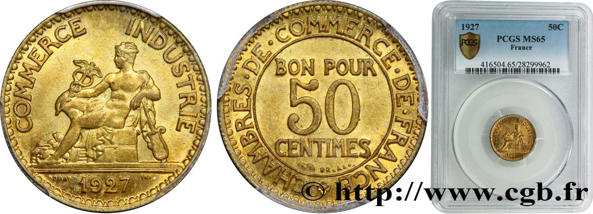 50 centimes Chambres de Commerce 1927 Paris F.191/9 ST65 PCGS
