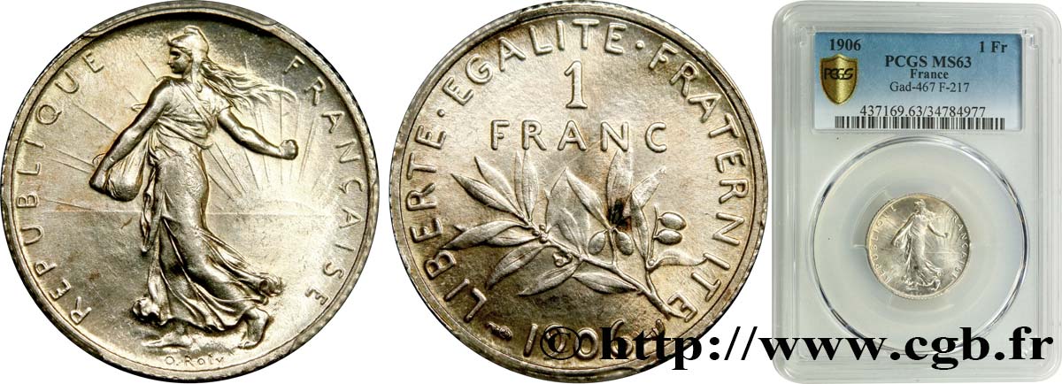 1 franc Semeuse 1906 Paris F.217/11 fST63 PCGS