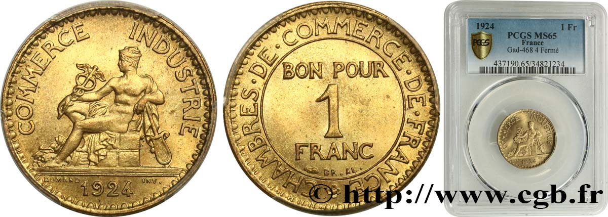 1 franc Chambres de Commerce 1924 Paris F.218/6 FDC65 PCGS