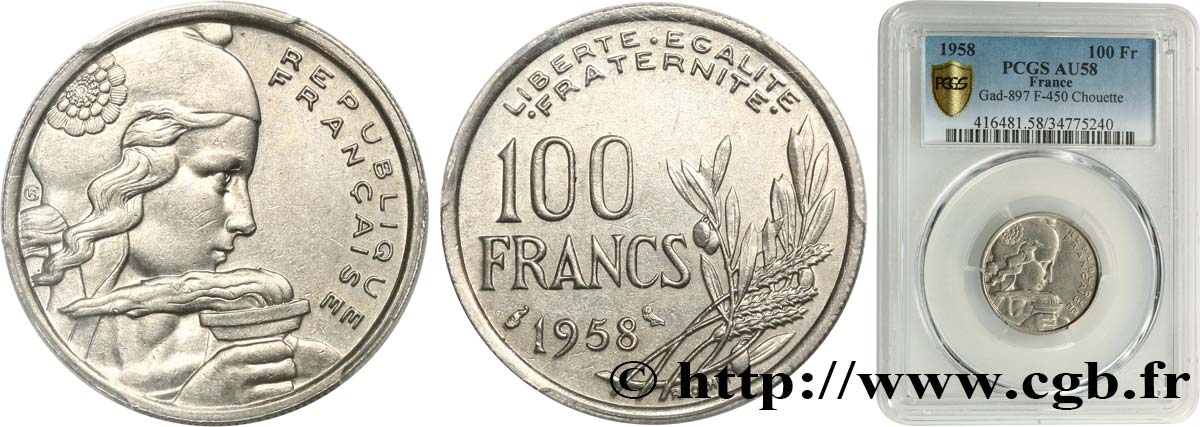 100 francs Cochet, chouette 1958  F.450/13 SPL58 PCGS