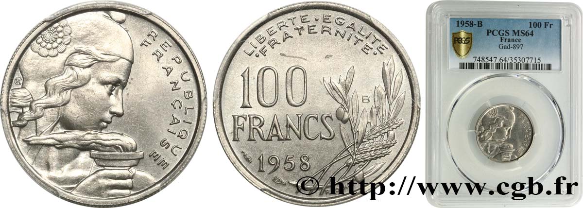 100 francs Cochet 1958 Beaumont-Le-Roger F.450/14 SPL64 PCGS