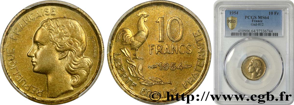10 francs Guiraud 1954  F.363/10 SPL64 PCGS