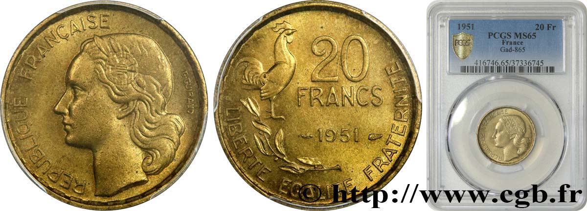 20 francs G. Guiraud 1951  F.402/7 ST65 PCGS