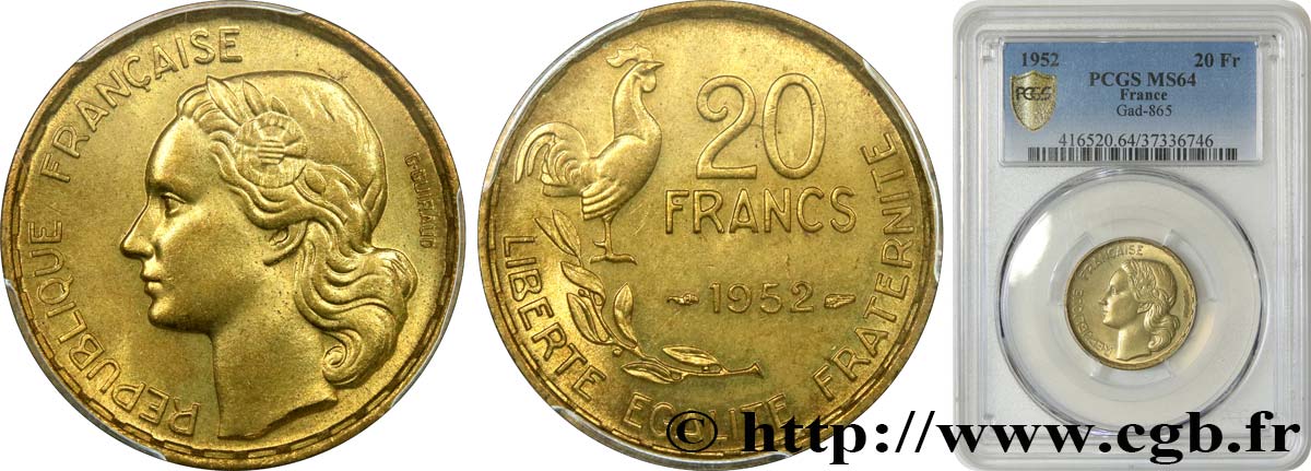 20 francs G. Guiraud 1952  F.402/9 SC64 PCGS