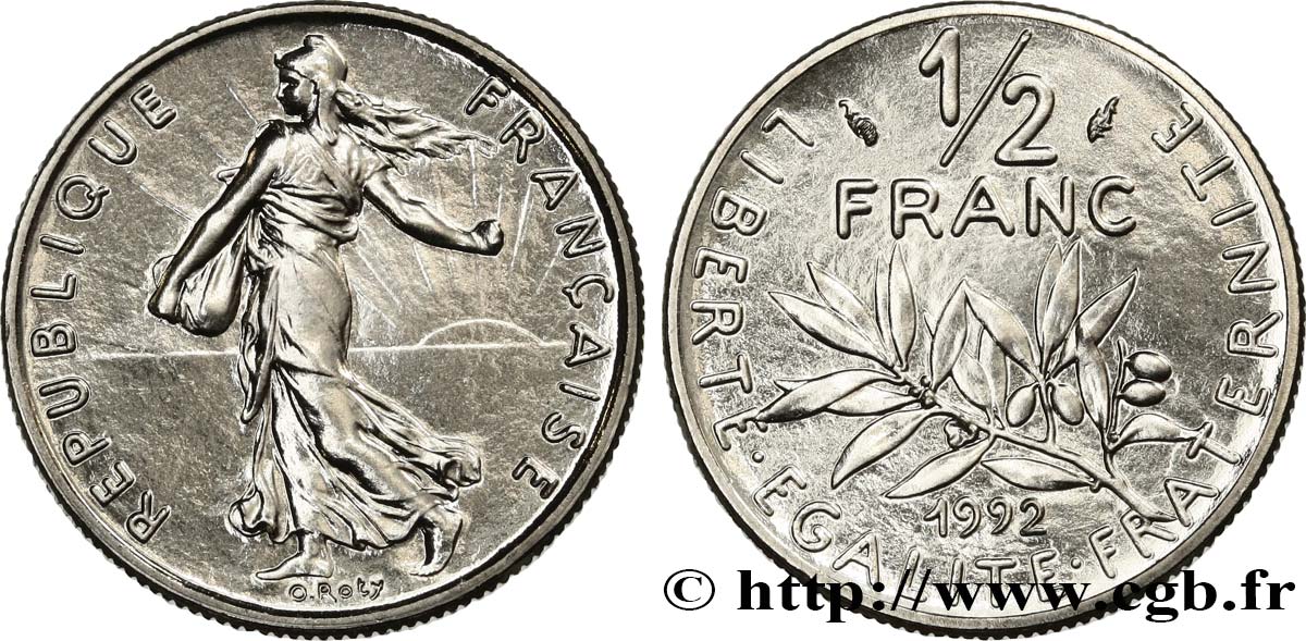 1/2 franc Semeuse, BU (Brillant Universel), frappe médaille 1992 Pessac F.198/33 FDC 