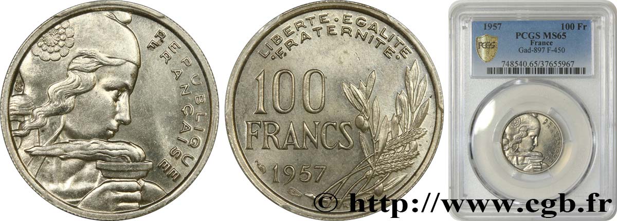 100 francs Cochet 1957  F.450/10 FDC65 PCGS