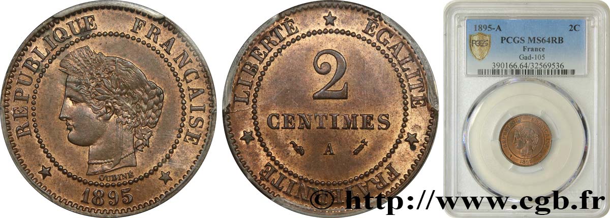 2 centimes Cérès 1895 Paris F.109/21 SC64 PCGS
