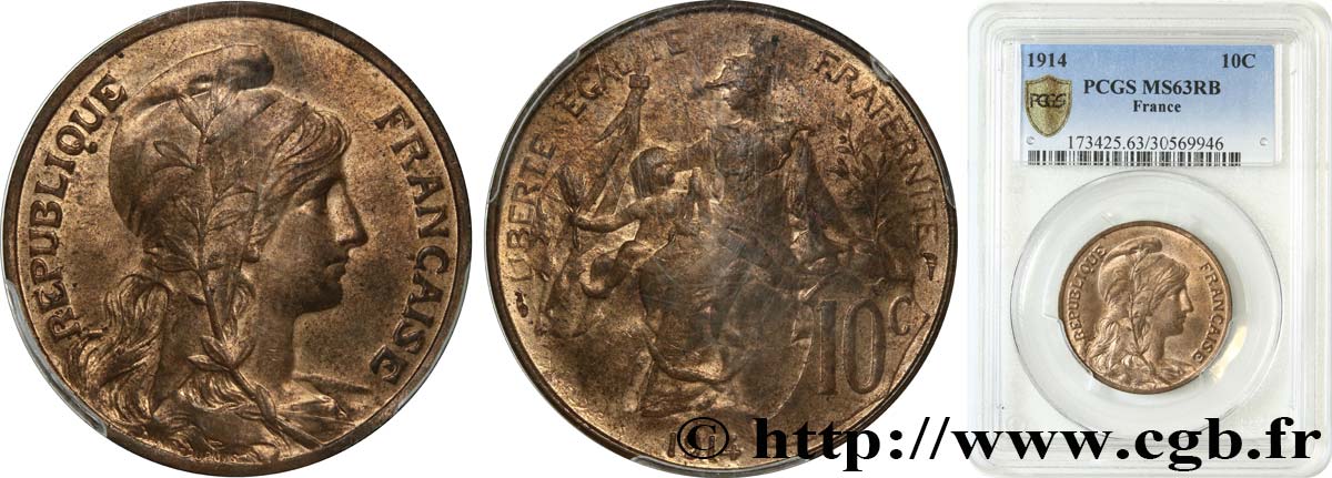 10 centimes Daniel-Dupuis 1914  F.136/23 fST63 PCGS