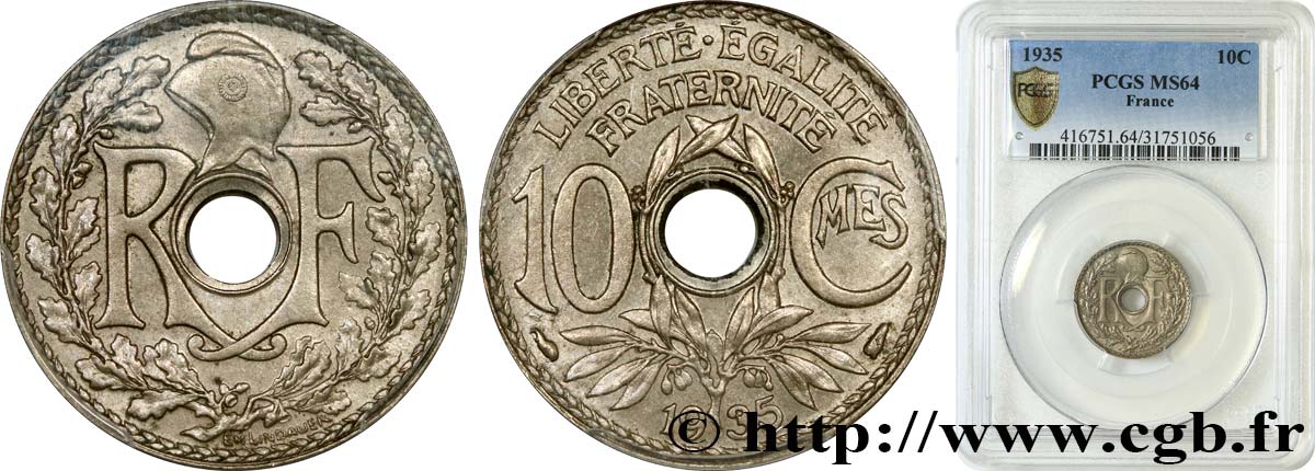 10 centimes Lindauer 1935  F.138/22 SPL64 PCGS