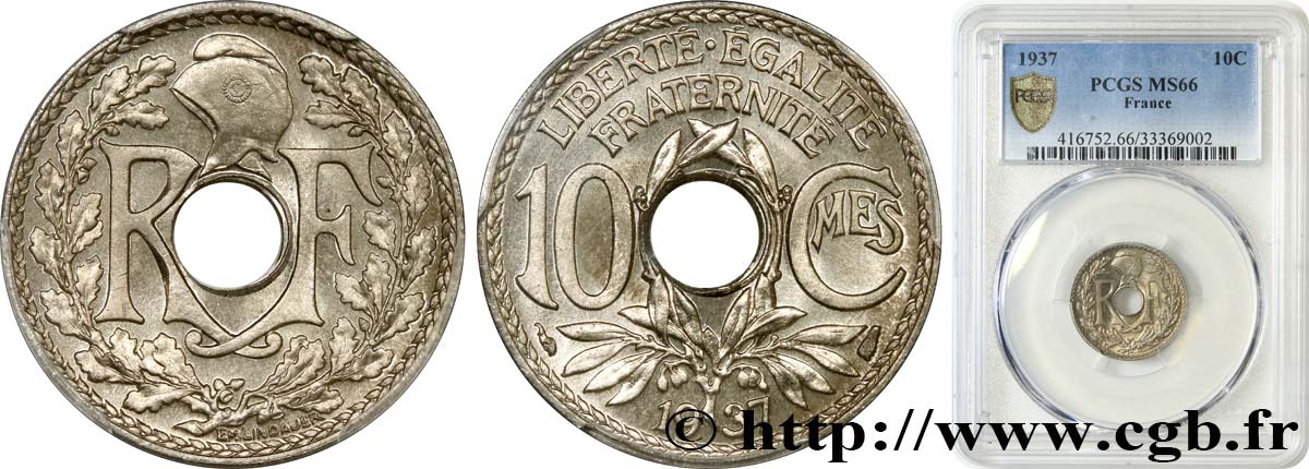 10 centimes Lindauer 1937  F.138/24 ST66 PCGS
