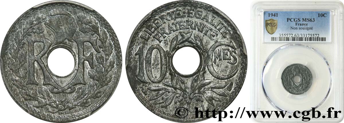 10 centimes Lindauer en zinc, Cmes non souligné et millésime sans points 1941  F.140A/1 fST63 PCGS