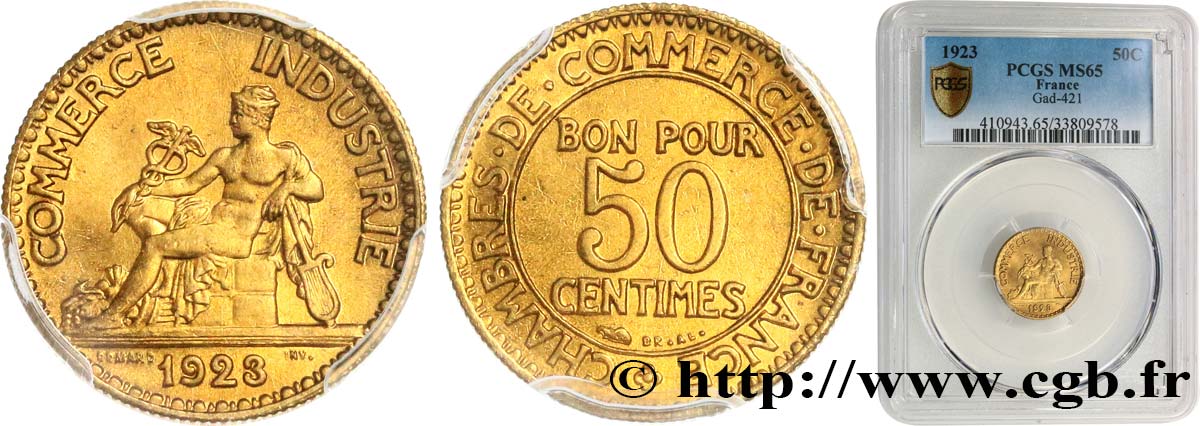 50 centimes Chambres de Commerce 1923 Paris F.191/5 FDC65 PCGS