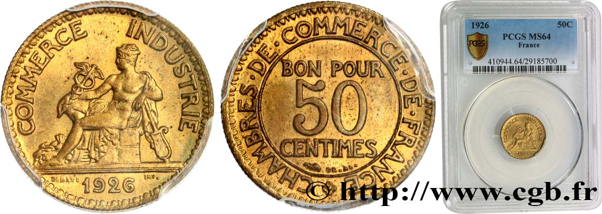 50 centimes Chambres de Commerce 1926 Paris F.191/8 SC64 PCGS