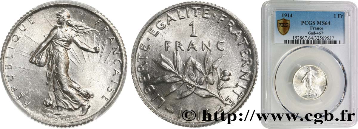 1 franc Semeuse 1914 Paris F.217/19 fST64 PCGS