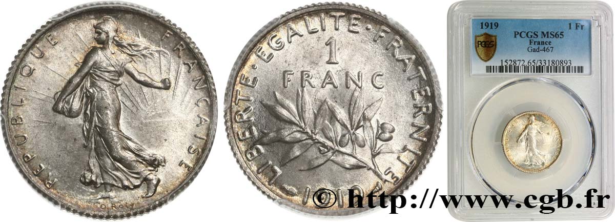 1 franc Semeuse 1919 Paris F.217/25 FDC65 PCGS