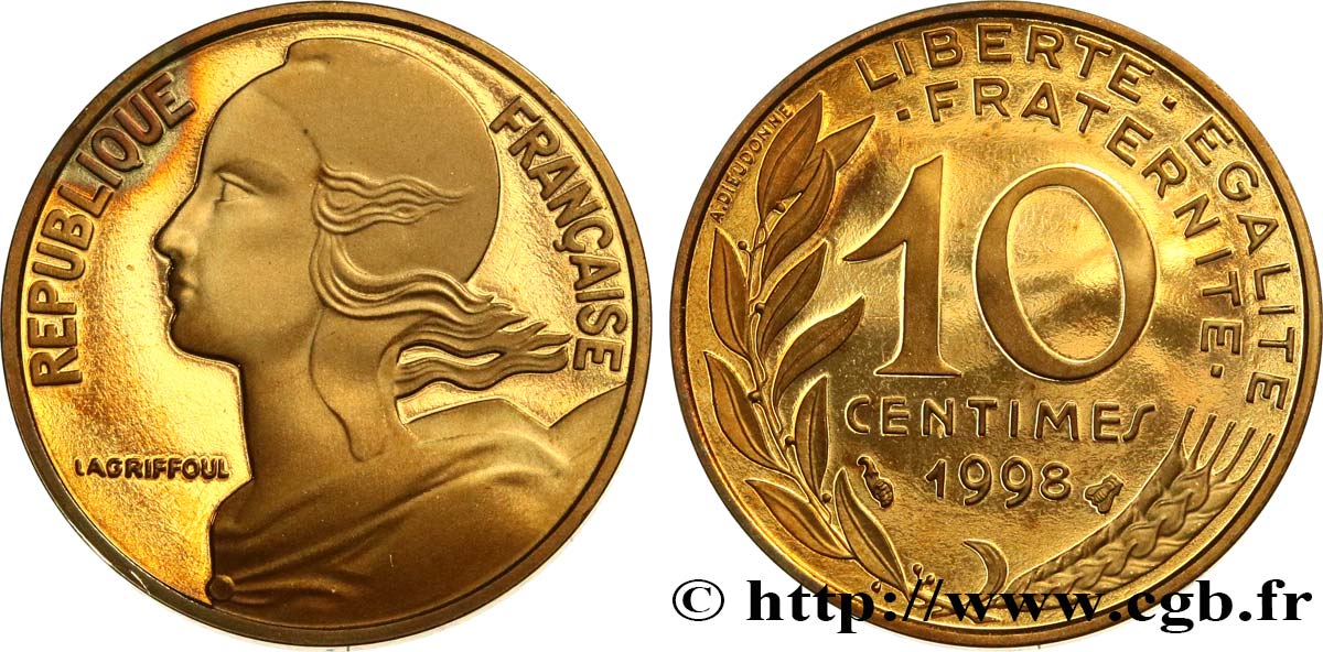 10 centimes Marianne, BE (Belle Épreuve) 1998 Pessac F.144/42 var. MS 