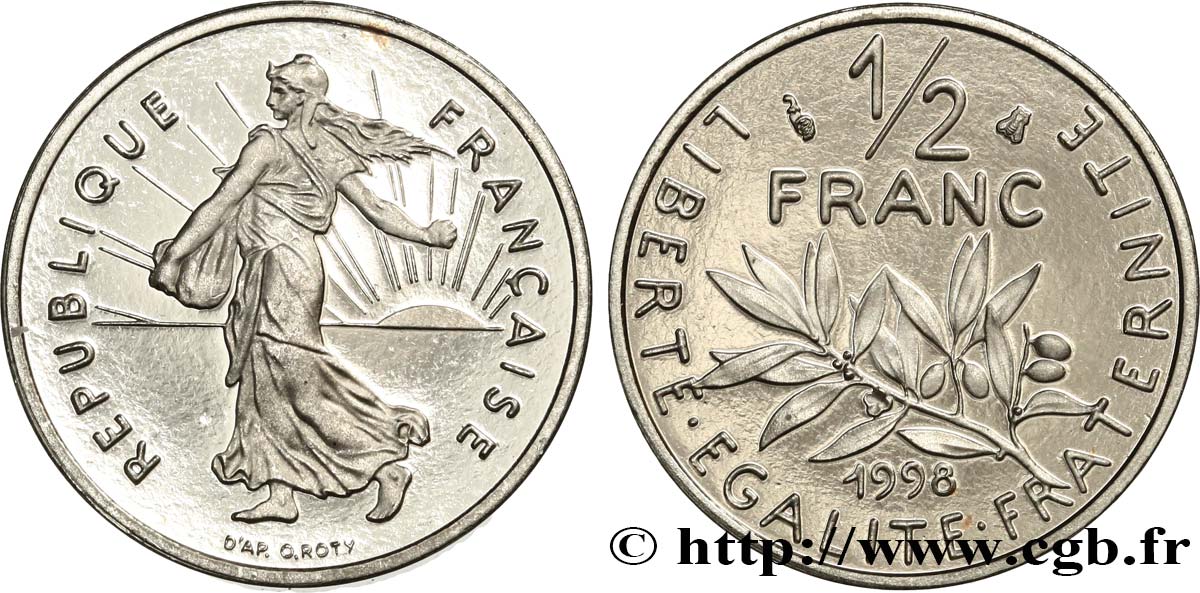 1/2 franc Semeuse, BE (Belle Épreuve) 1998 Pessac F.198/41 var. FDC 