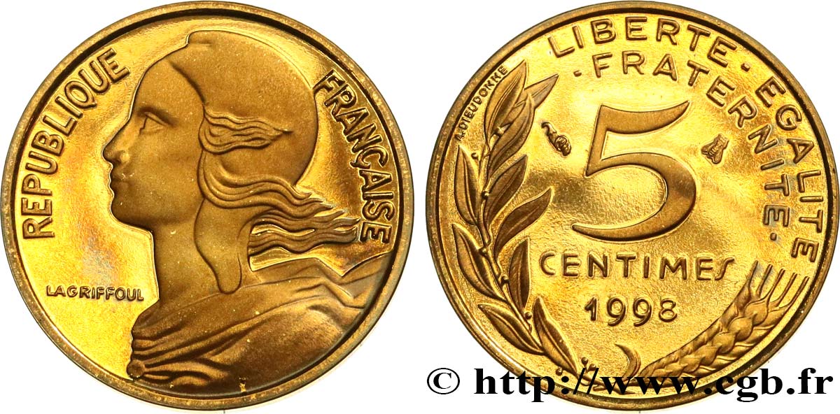 5 centimes Marianne, BE (Belle Épreuve), 4 plis 1998 Pessac F.125/41 var. MS 