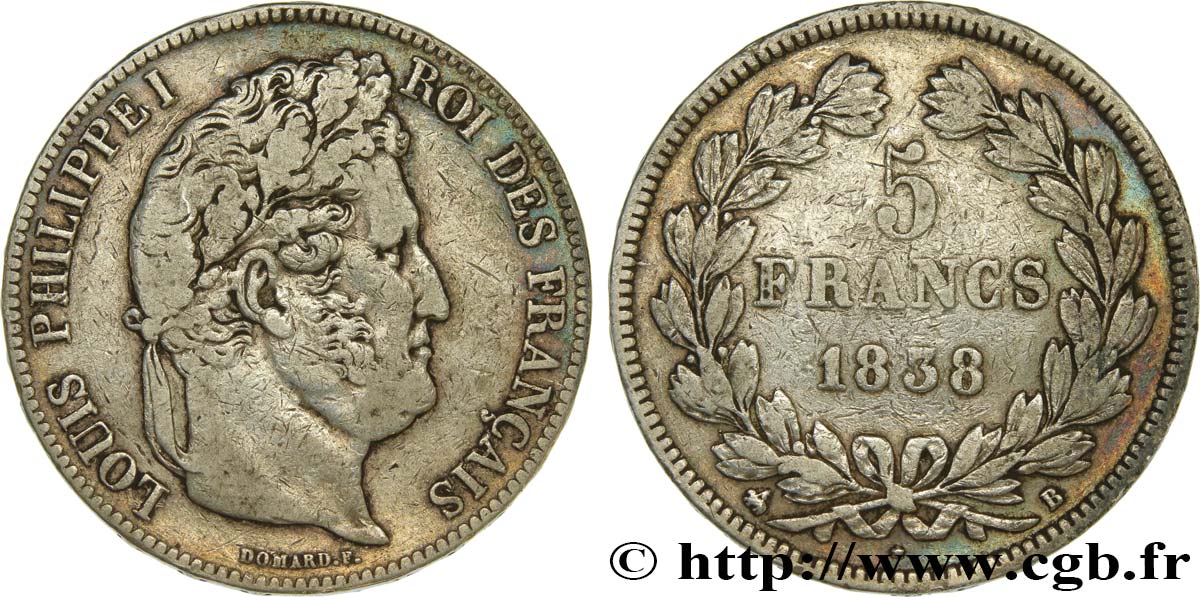5 francs IIe type Domard 1838 Rouen F.324/69 TB 