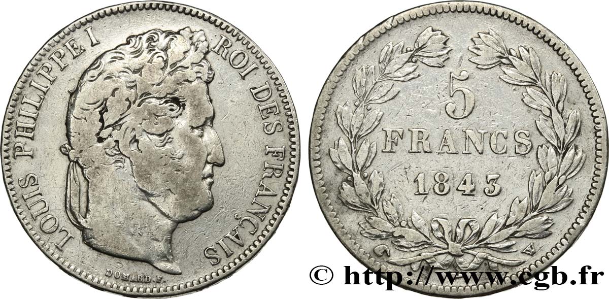 5 francs IIe type Domard 1843 Lille F.324/104 BC 