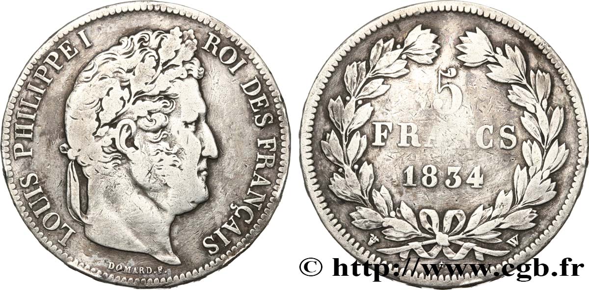 5 francs IIe type Domard 1834 Lille F.324/41 S 