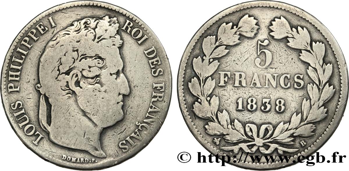 5 francs IIe type Domard 1838 Rouen F.324/69 B+ 
