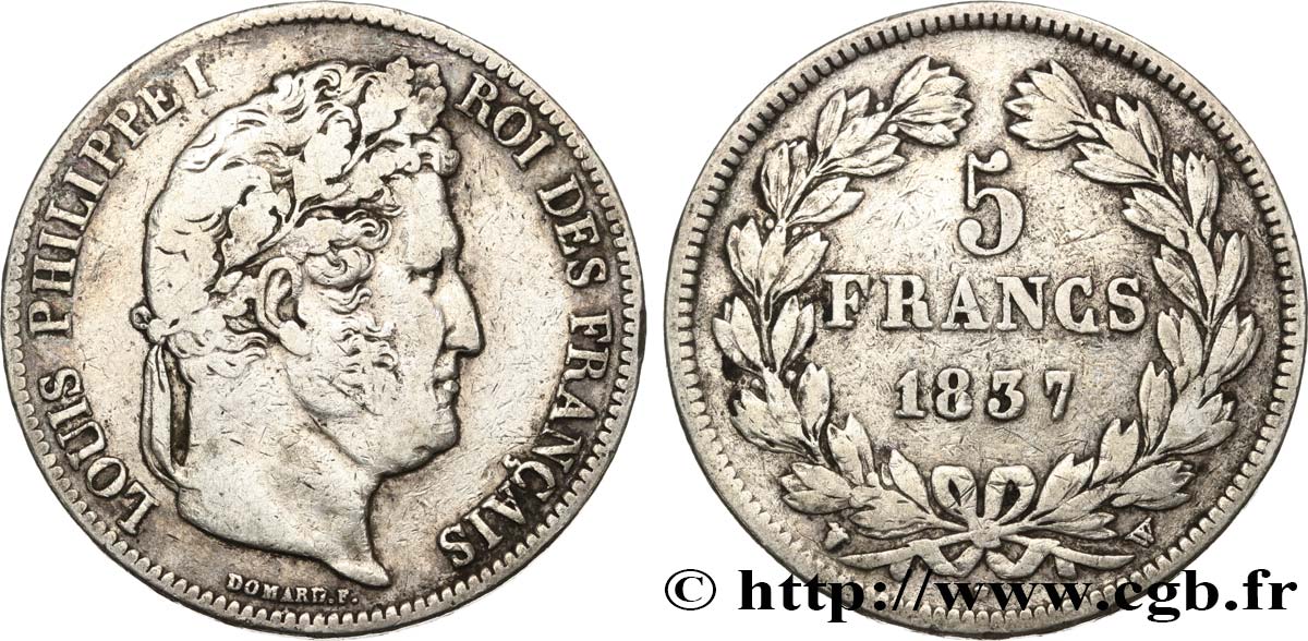 5 francs IIe type Domard 1837 Lille F.324/67 S 