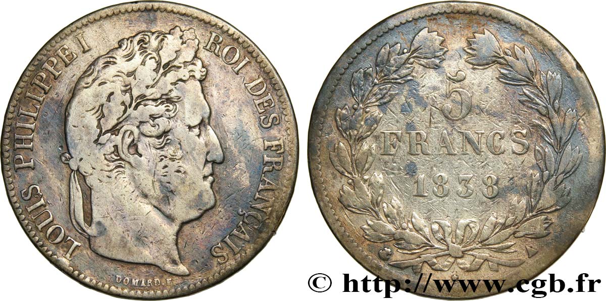 5 francs IIe type Domard 1838 Paris F.324/68 TB 