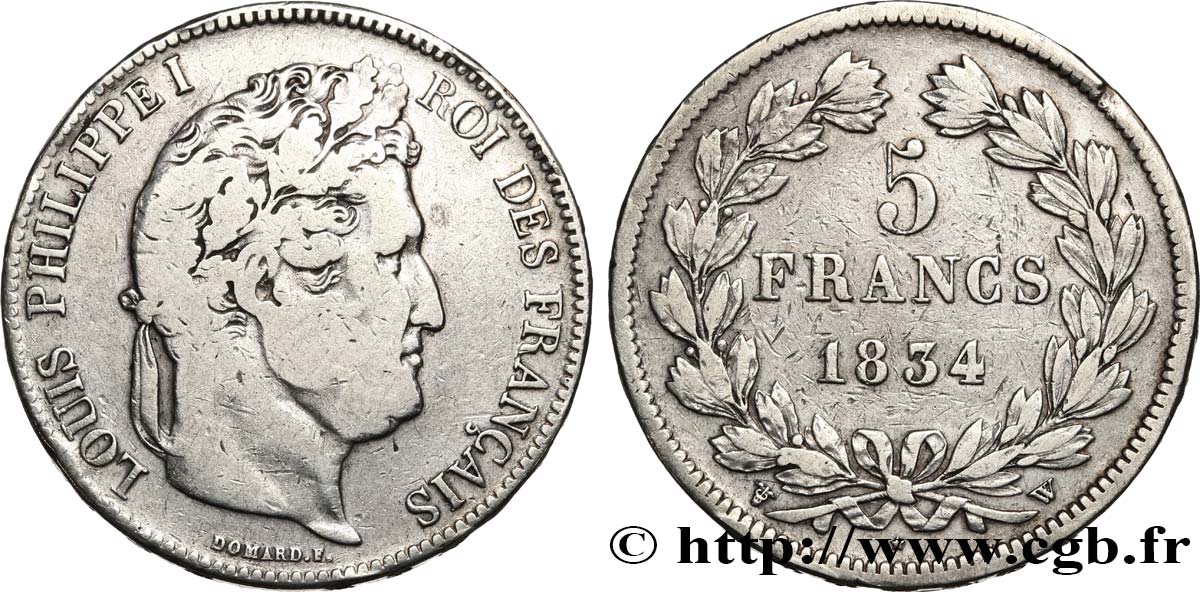 5 francs IIe type Domard 1834 Lille F.324/41 TB 