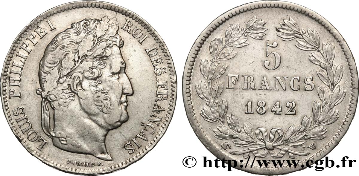 5 francs IIe type Domard 1842 Lille F.324/99 TTB 