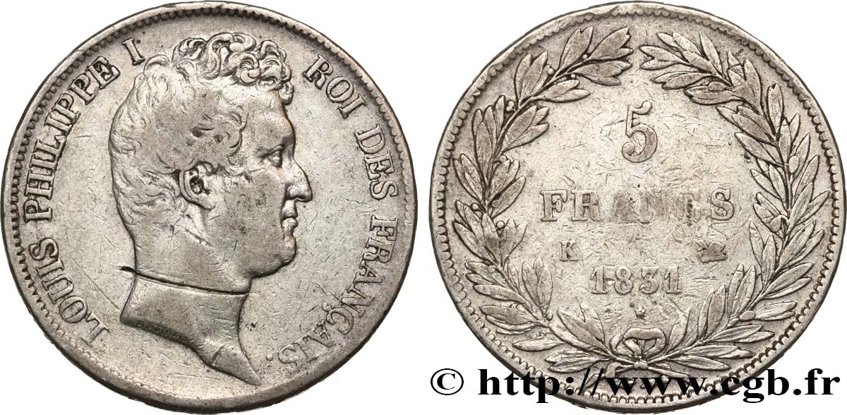 5 francs type Tiolier avec le I, tranche en creux 1831 Bordeaux F.315/20 TB 