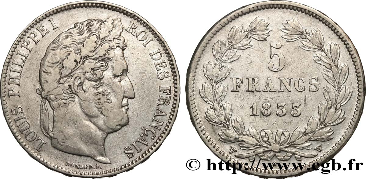 5 francs IIe type Domard 1833 Lille F.324/28 TB+ 