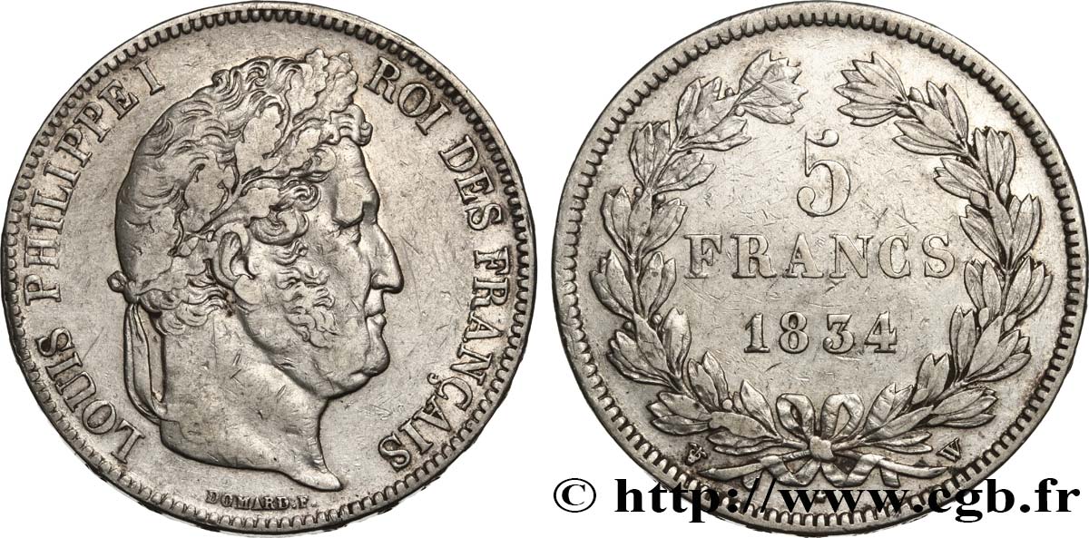 5 francs IIe type Domard 1834 Lille F.324/41 BC+ 