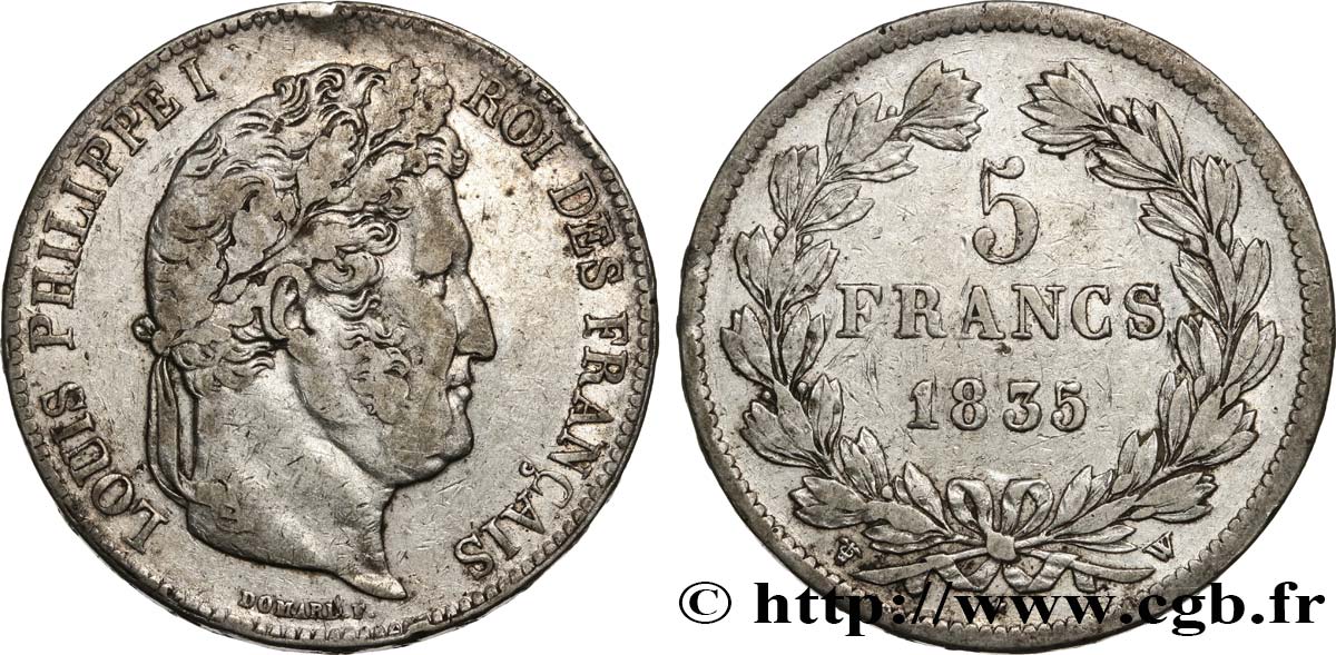 5 francs, IIe type Domard 1835 Lille F.324/52 TB+ 