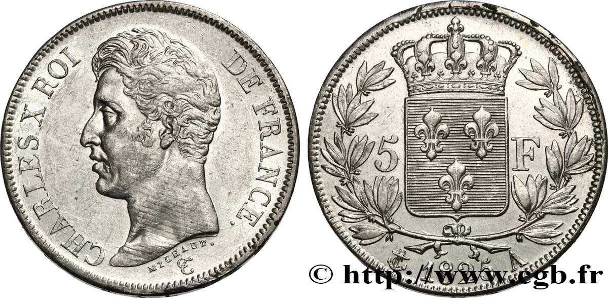 5 francs Charles X, 1er type 1825 Paris F.310/2 fVZ 
