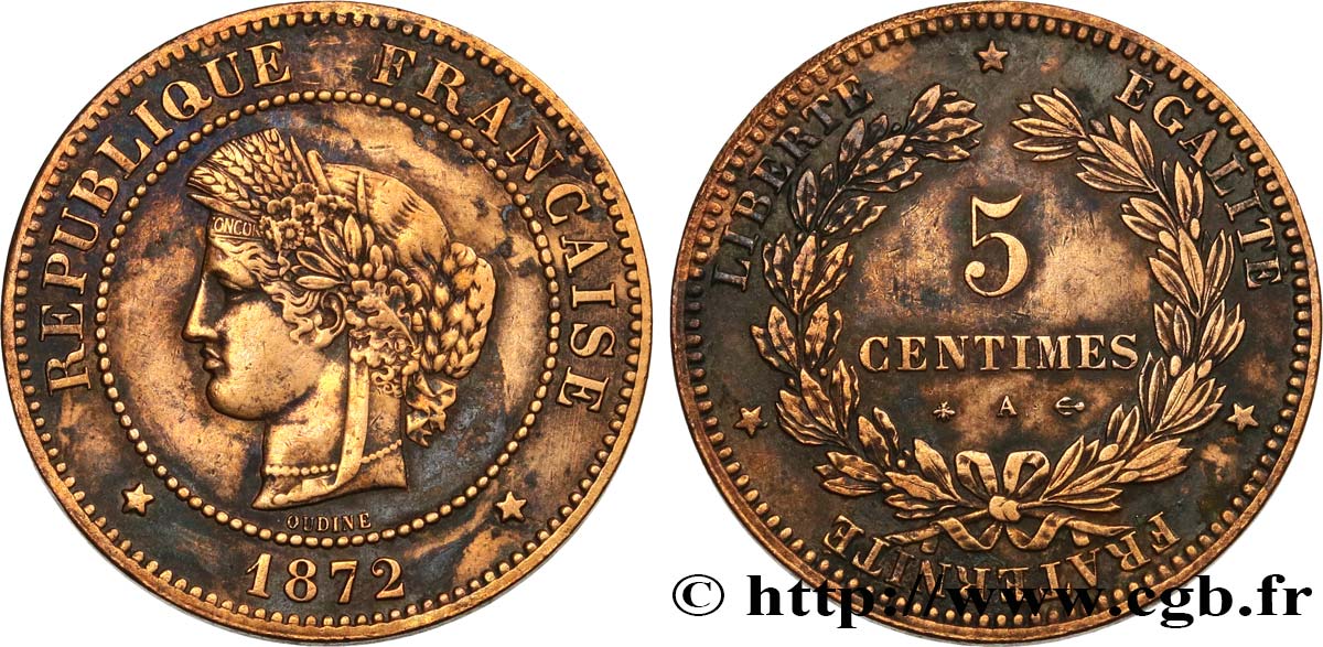 5 centimes Cérès, petit A 1872 Paris F.118/5 TB 