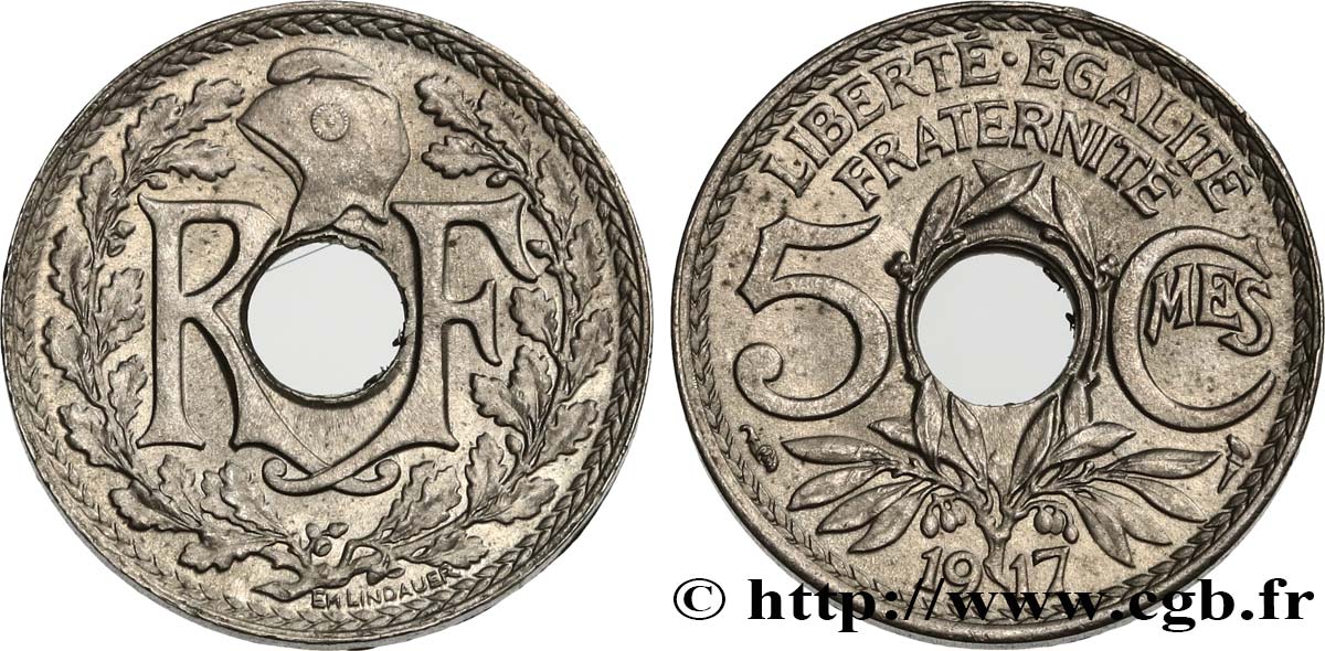 5 centimes Lindauer, grand module 1917 Paris F.121/1 MS60 