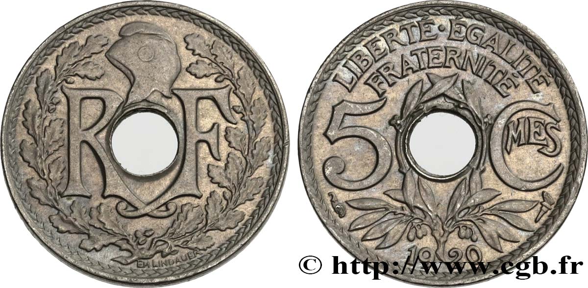 5 centimes Lindauer, petit module 1920  F.122/2 AU55 