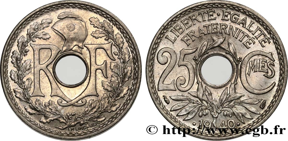 25 centimes Lindauer, maillechort 1940  F.172/4 MS63 