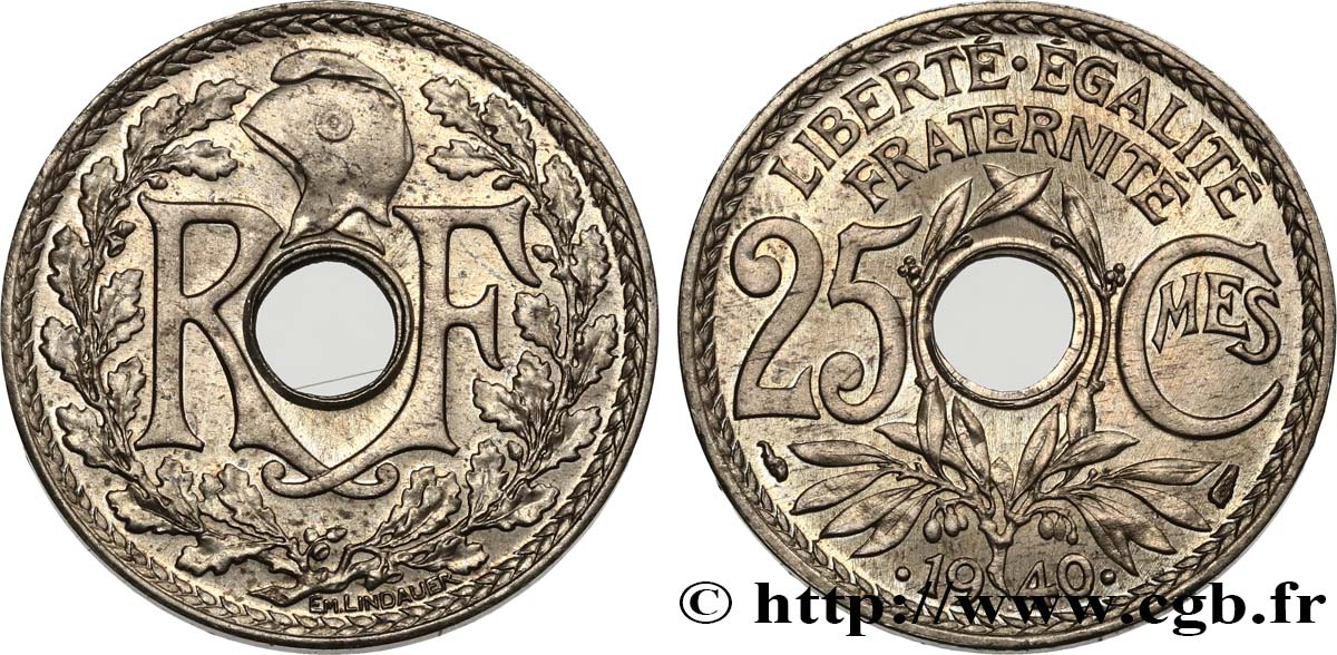 25 centimes Lindauer, maillechort 1940  F.172/4 SPL63 