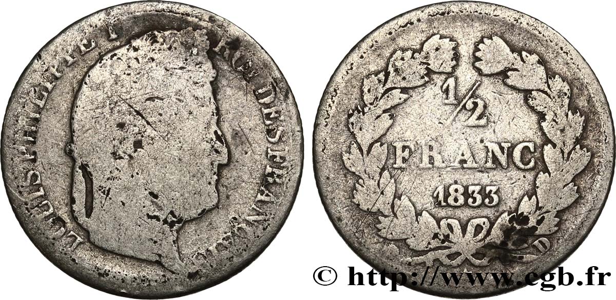 1/2 franc Louis-Philippe 1833 Lyon F.182/30 B8 
