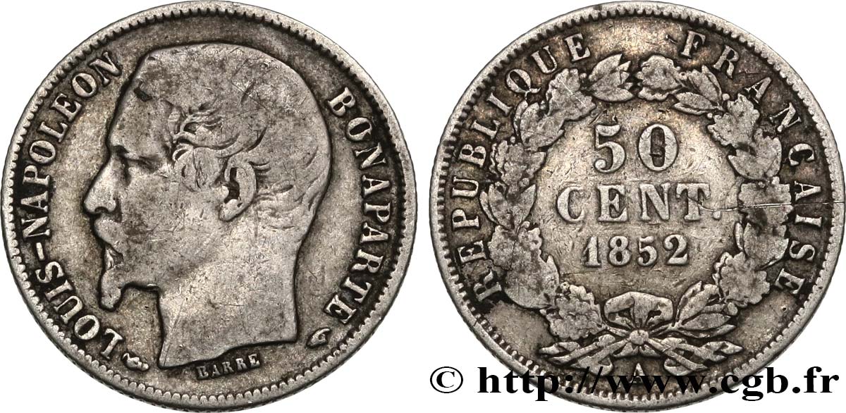 50 centimes Louis-Napoléon 1852 Paris F.185/1 VF 