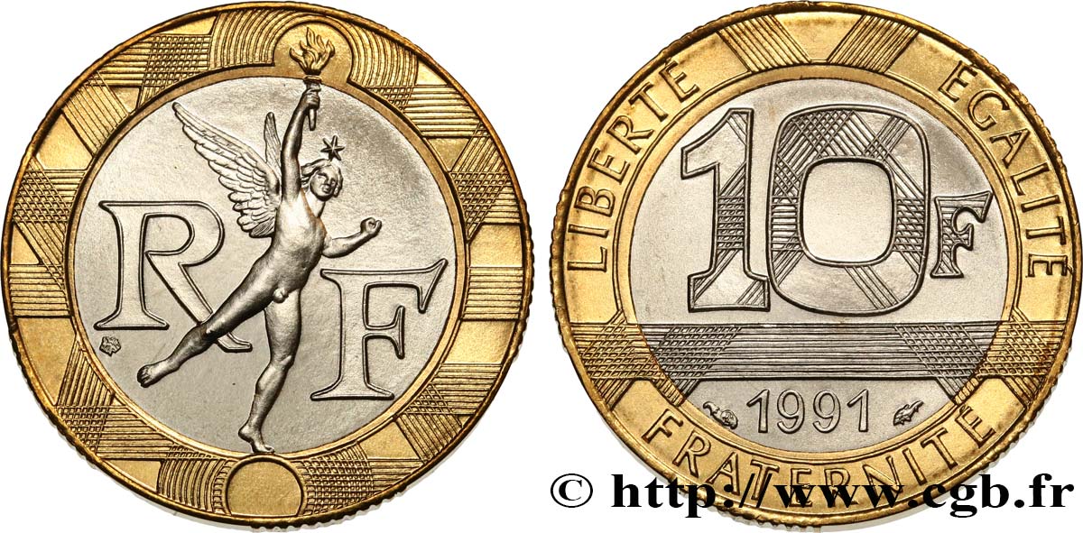 10 francs Génie de la Bastille, Brillant Universel, Frappe Médaille 1991 Pessac F.375/7 MS 