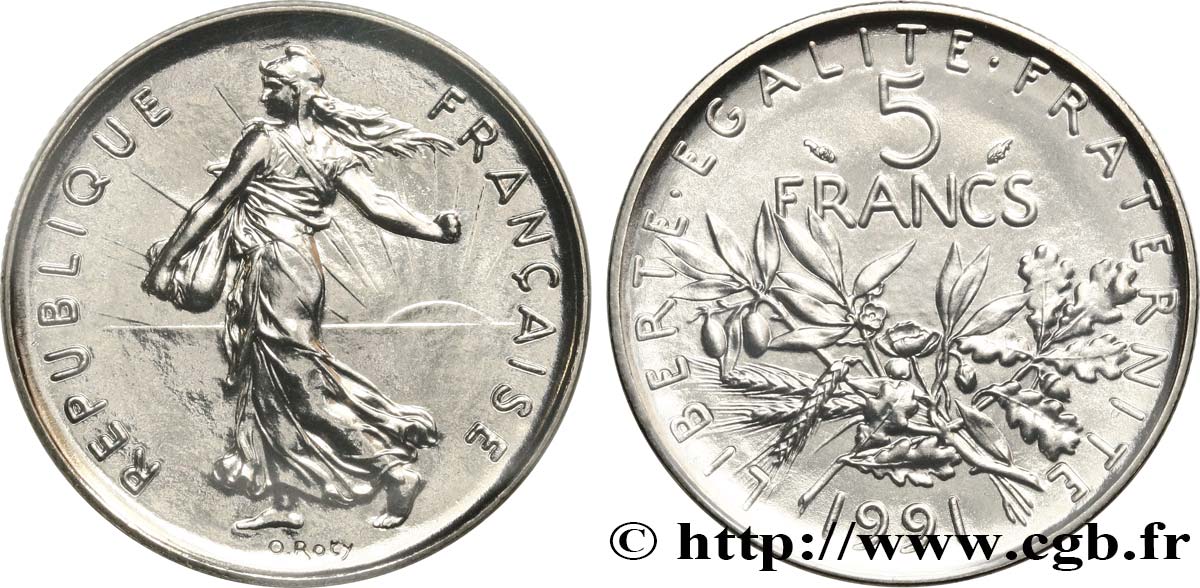 5 francs Semeuse, nickel, Brillant Universel, frappe médaille 1991 Pessac F.341/24 ST 