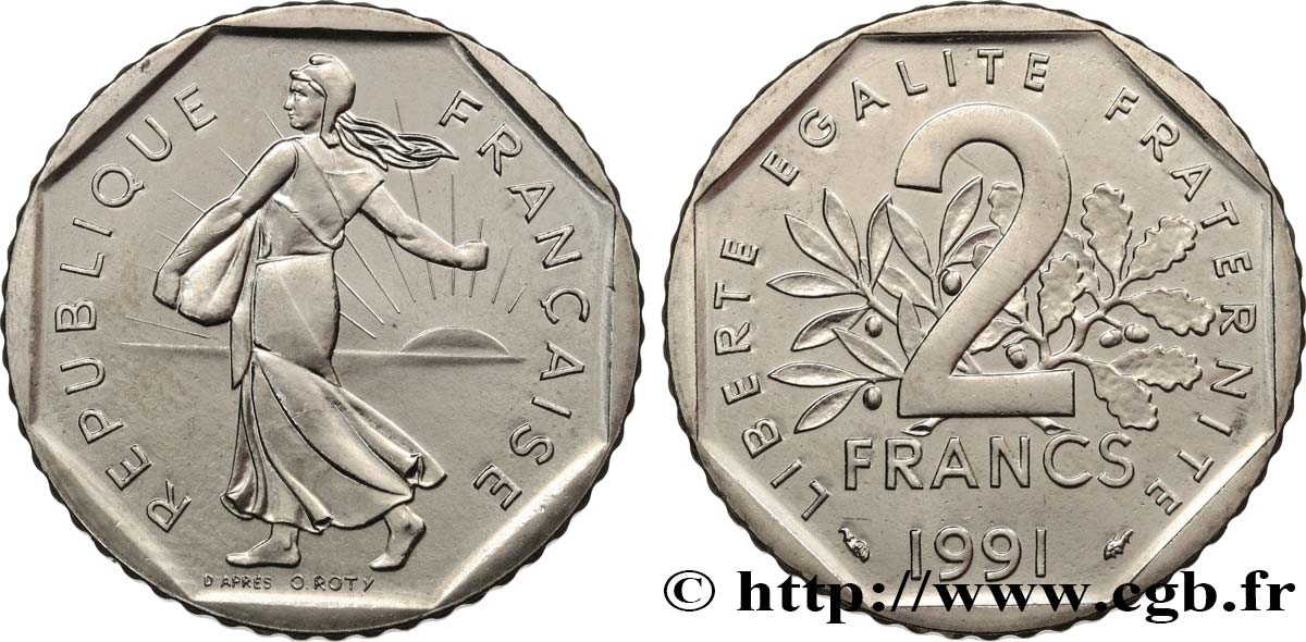 2 francs Semeuse, nickel, Brillant Universel, frappe médaille 1991 Pessac F.272/16 FDC 