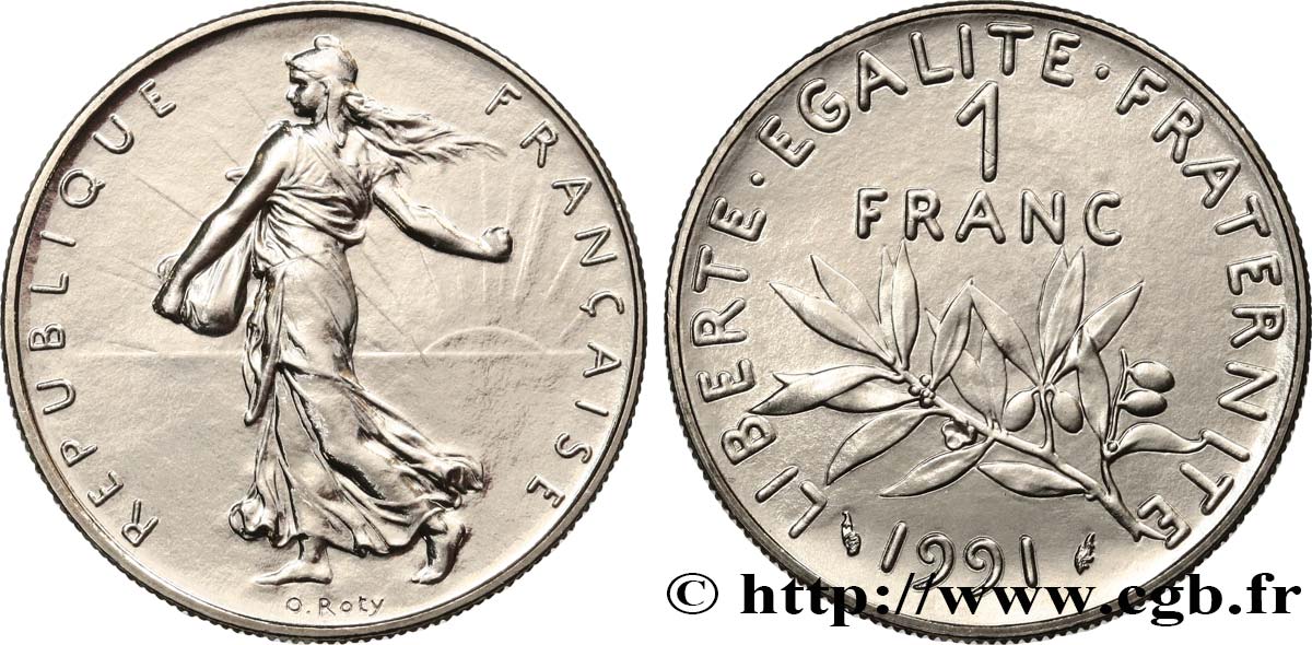 1 franc Semeuse, nickel, BU (Brillant Universel), frappe médaille 1991