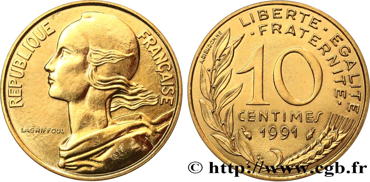 10 centimes Marianne, BU (Brillant Universel), frappe médaille 1991 Pessac F.144/32 MS 